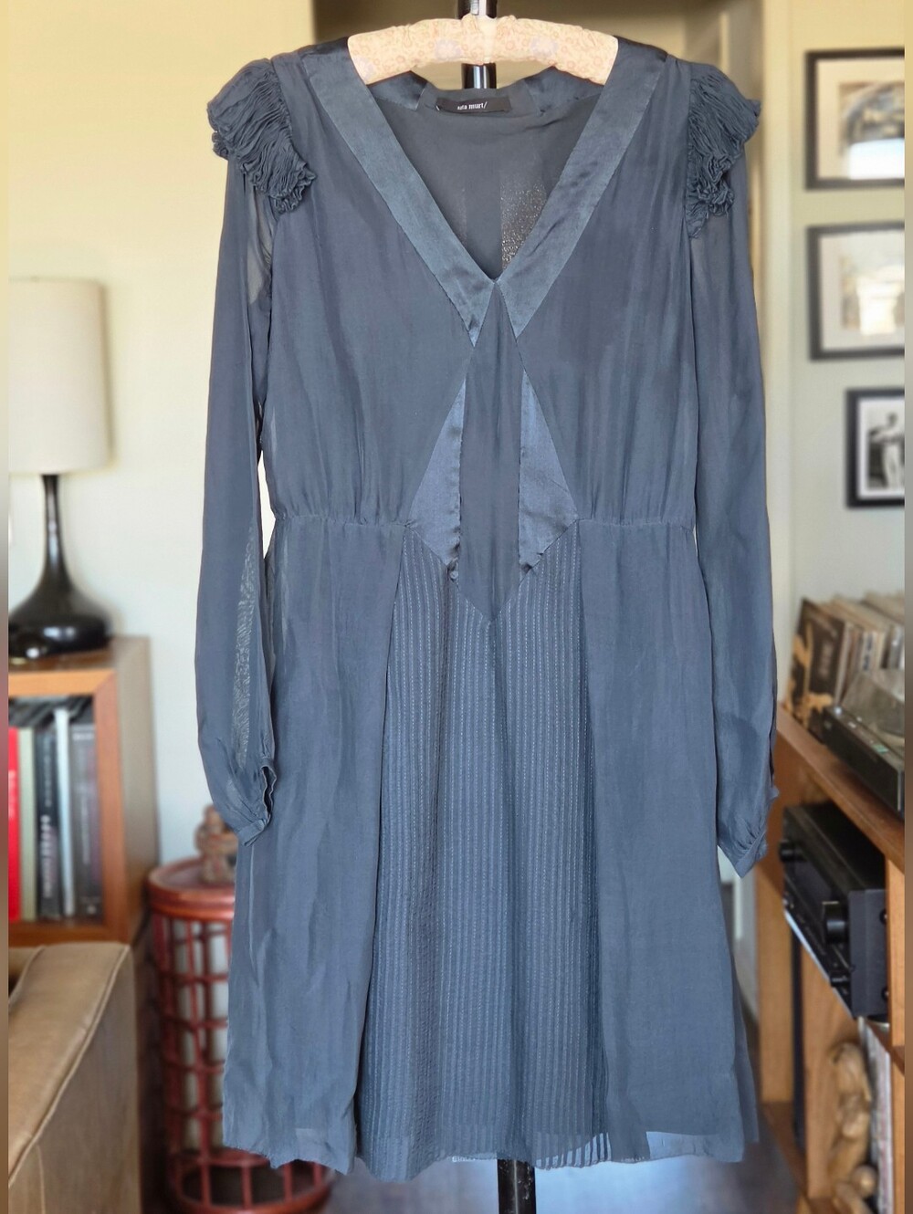 Sita Murt Silk Long-Sleeve Dress in Slate Blue